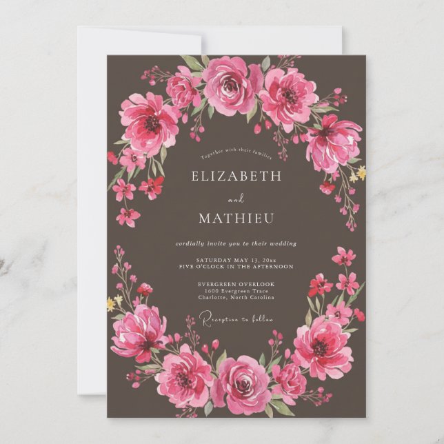 Magenta Lush Floral Wedding Invitation (Front)
