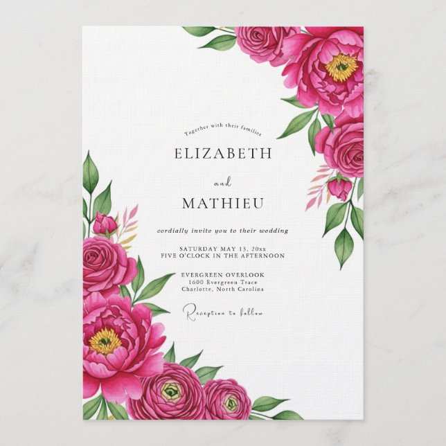 Magenta Lush Painterly Bloom Wedding Invitation (Front)
