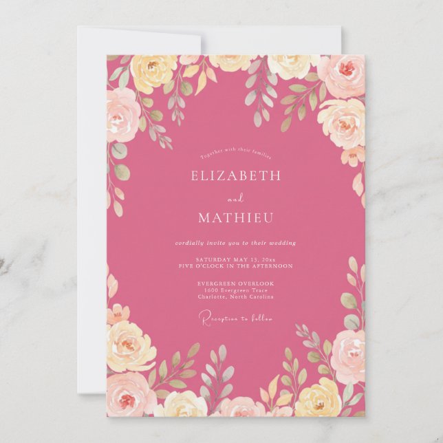 Magenta Lush Spring Wedding Invitation (Front)