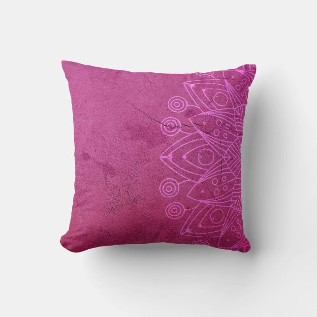Magenta Mandala Zen Rustic Body Mind Spirit Cushion (Front)
