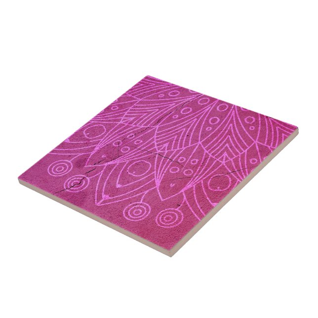Magenta Mandala Zen Rustic Body Mind Spirit Tile (Side)