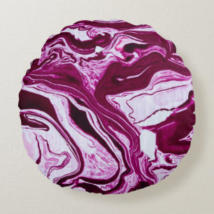 Magenta Marble Texture: Abstract Fluid Art Round Cushion