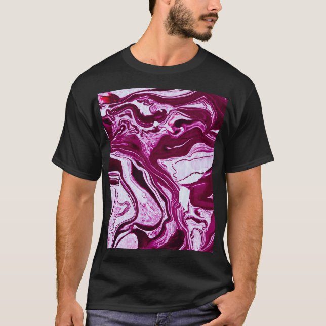 Magenta Marble Texture: Abstract Fluid Art T-Shirt (Front)