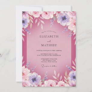 Magenta Mauve Ranunculus Eucalyptus Wedding Invitation