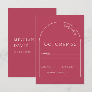 Magenta Minimalist Modern Arch Wedding RSVP Card