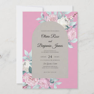 Magenta Mint Leaf Wedding Invitation