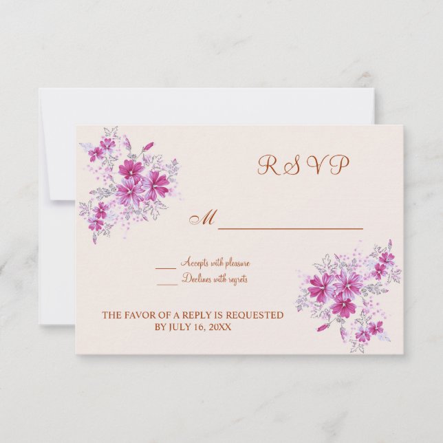 Magenta modern floral RSVP Invitation (Front)