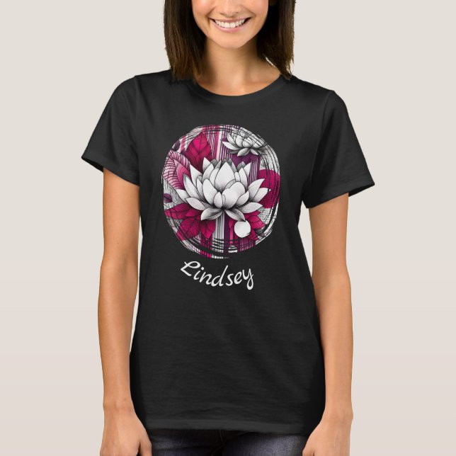 Magenta modern girly design  with Lotus flowers T-Shirt (Front)