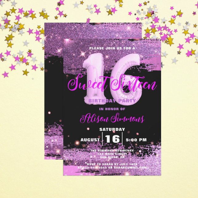 Magenta Modern Glam Sweet Sixteen Birthday Invitation (Creator Uploaded)