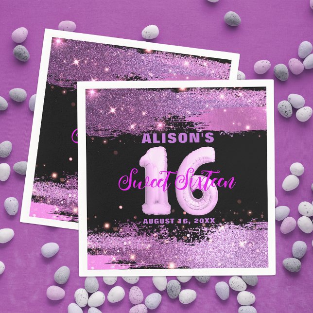Magenta Modern Glam Sweet Sixteen Birthday  Napkin (Creator Uploaded)