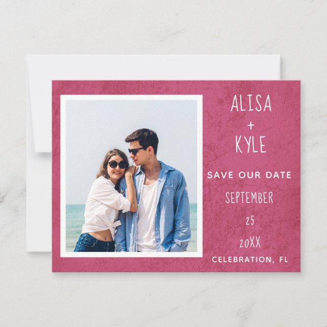 Magenta Modern Photo Save the Date (Front)