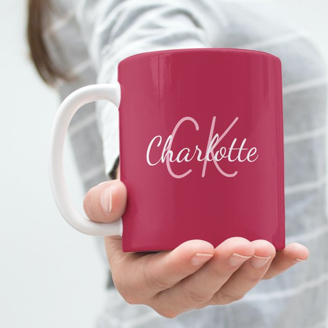 Magenta monogram initials name coffee mug (Creator Uploaded)