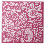 Magenta Mouse Snail Animal Nature Woodland Floral Tile<br><div class="desc">A mouse, snail, butterfly, dragonfly, bee and caterpillar are featured in a stylised fantasy forest setting, filled with flowers, leaves and berries. The magenta colour is a beautiful, rich hue. My artwork is inspired by antique pottery designs, chinoiserie motifs and old, ornate art such as William Morris tapestries. Other woodland...</div>