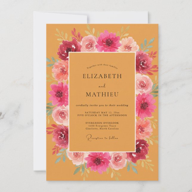 Magenta Mustard Wildflower Wedding Invitation (Front)