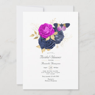 Magenta Navy and Gold Floral Bridal Shower Invitation