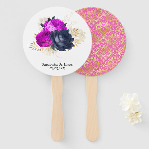 Magenta Navy and Gold Floral Wedding Hand Fan