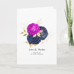 Magenta Navy and Gold Floral Wedding Thank You Card