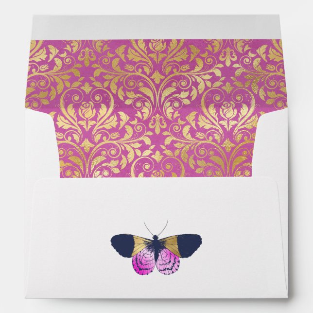 Magenta Navy and Gold Wedding Envelope (Back (Bottom))