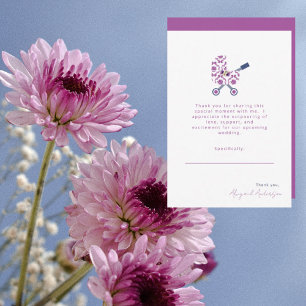 Magenta & Navy Damask Pram Baby Shower Thank You Card