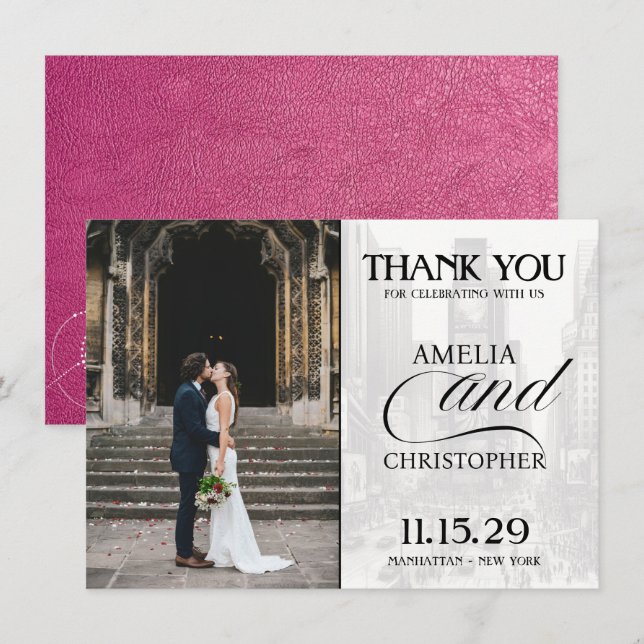 Magenta New York City Passport Thank You Card (Front/Back)