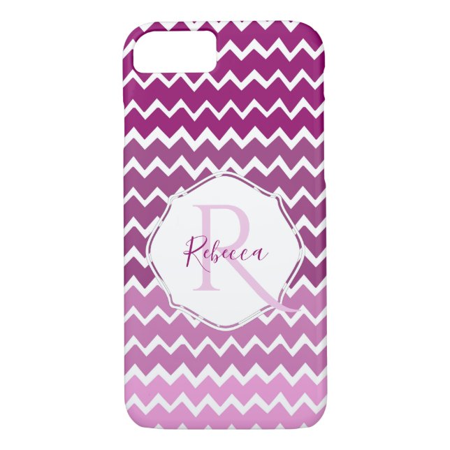 Magenta Ombre Chevron Personalised iPhone Case (Back)