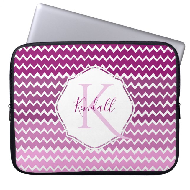 Magenta Ombre Chevron Personalised Laptop Sleeve (Front)