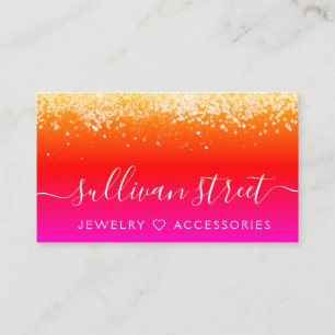 Magenta Orange Holographic Glitter Jewellery Business Card