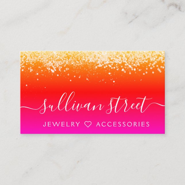 Magenta Orange Holographic Glitter Jewellery  Business Card (Front)