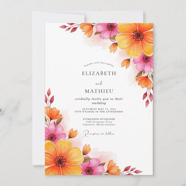 Magenta Orange Lush Summer Wedding Invitation (Front)