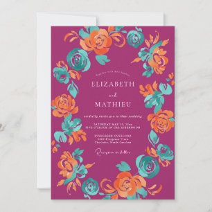 Magenta Orange Painted Wedding Invitation