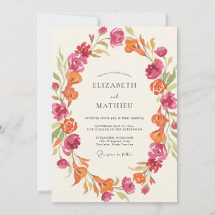 Magenta Orange Wildflower Wedding Invitation