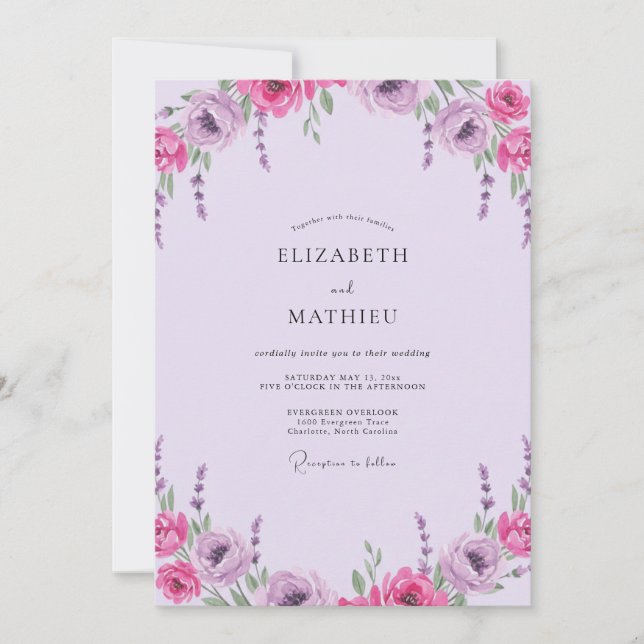 Magenta Orchid Peony Wedding Invitation (Front)