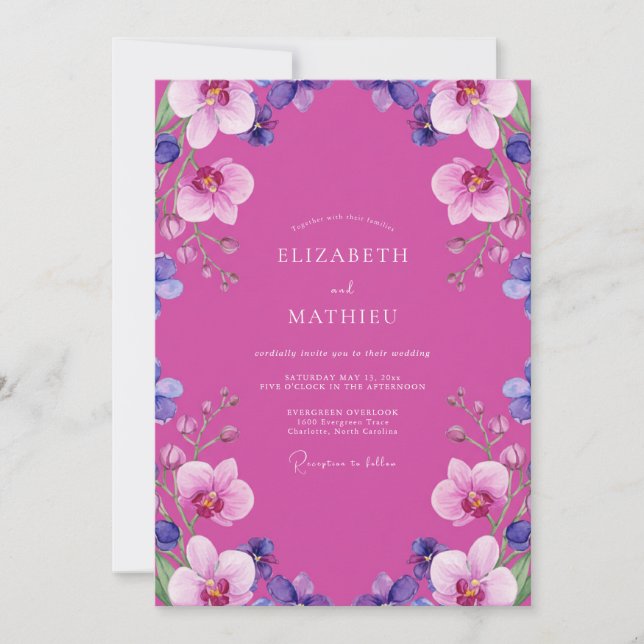 Magenta Orchid Tropical Wedding Invitation (Front)