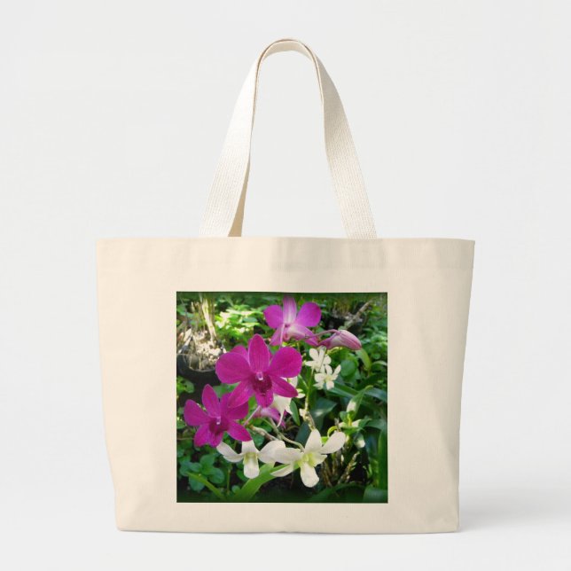 Magenta Orchids Large Tote Bag (Front)