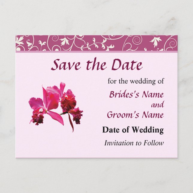 Magenta Orchids Save the Date Announcement Postcard (Front)
