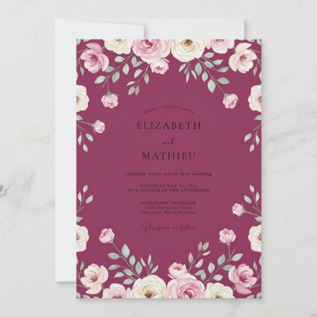 Magenta Painted Bloom Wedding Invitation (Front)