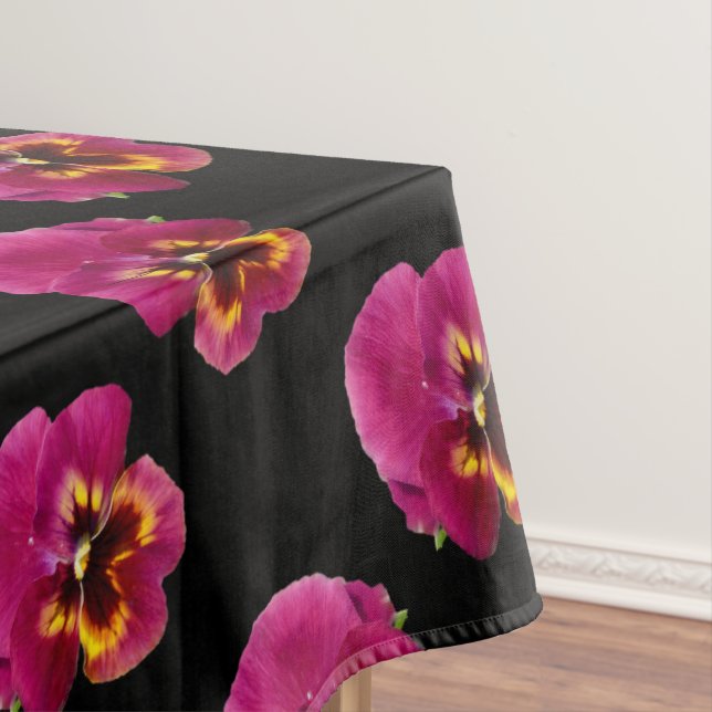 Magenta Pansies On Black, Tablecloth (In Situ)