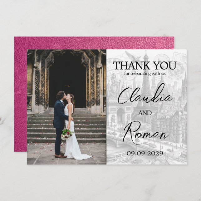 Magenta Paris Passport Thank You Card (Front/Back)