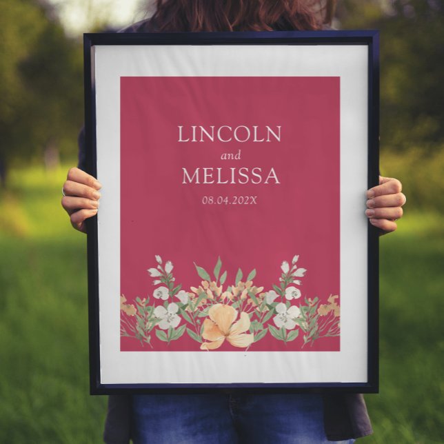 Magenta, Peach and White Floral Wedding Couple Poster (Creator Uploaded)