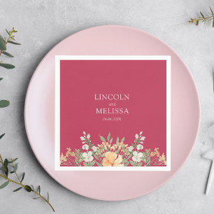 Magenta, Peach and White Floral Wedding  Paper  Napkin