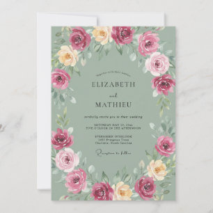 Magenta Peach Blossom Wedding Invitation