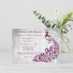 Magenta Peacock Leaf Vine Rehearsal Dinner Invite