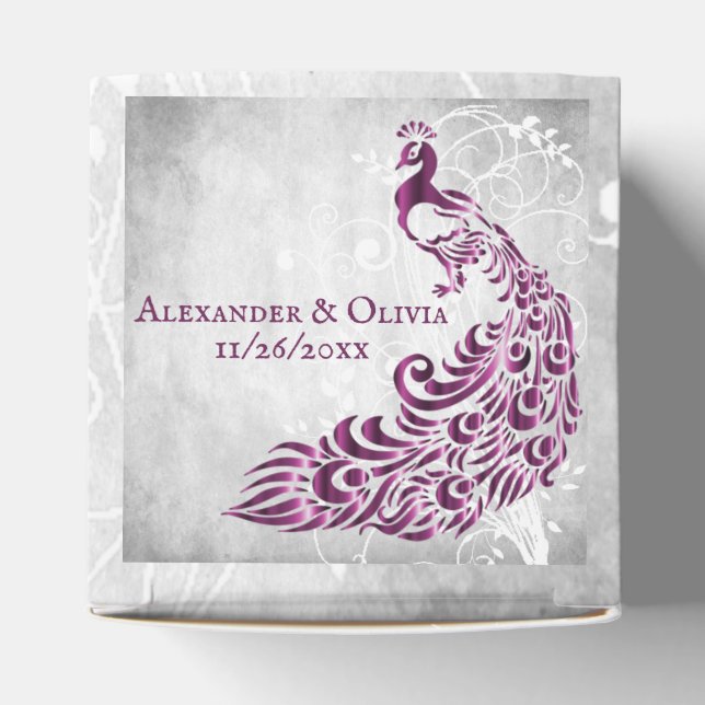 Magenta Peacock Leaf Vine Wedding Favour Box (Top)