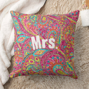 Magenta Peacock Paisley Coral Yellow Brides Cushion