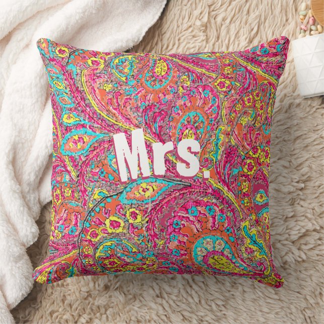 Magenta Peacock Paisley Coral Yellow Brides Cushion (Blanket)