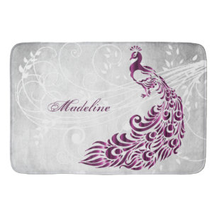 Magenta Peacock Personalised Bath Mat