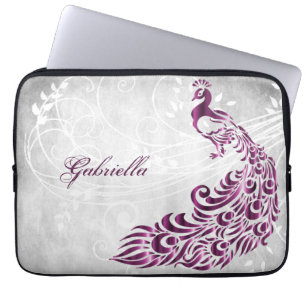 Magenta Peacock Personalised Laptop Sleeve
