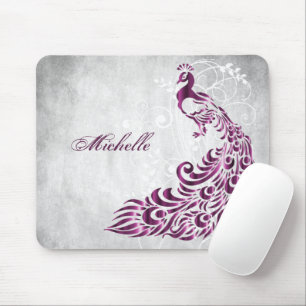 Magenta Peacock Personalised Mousepad