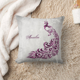 Magenta Peacock Personalised Throw Pillow