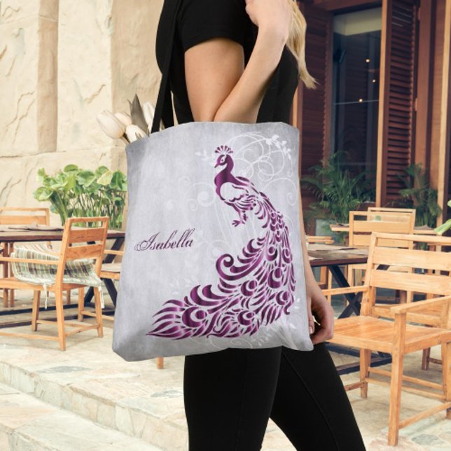 Magenta Peacock Personalised Tote Bag (Magenta Peacock Personalized Tote Bag)